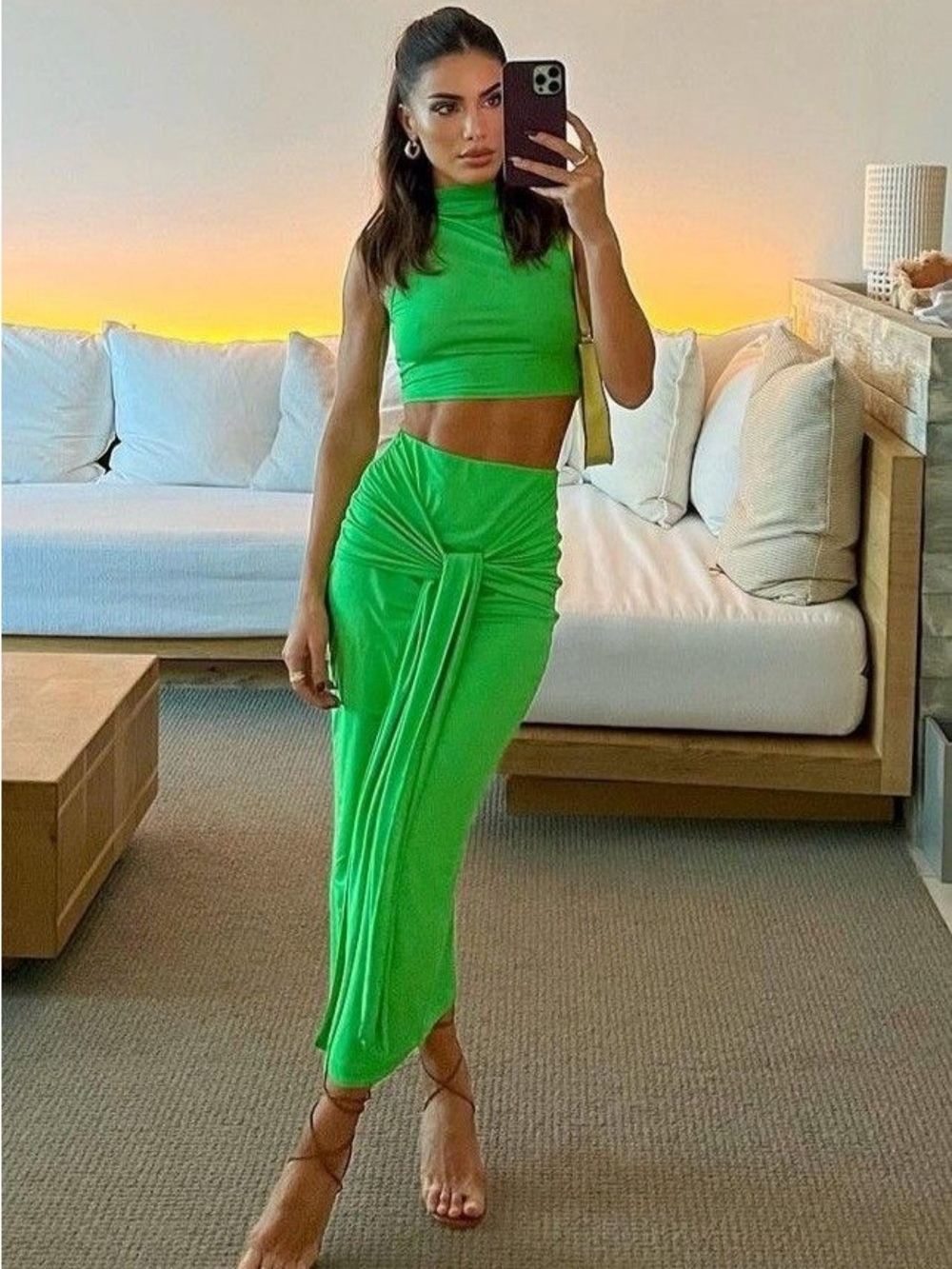 Camila Coelho | 2 Piece Bright Green Pixie Tank top and Knit Skirt S XS